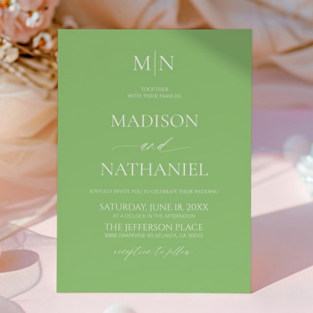Invitation Citrus Green Elegant Minimalist Initial Wedding (Créateur téléchargé)