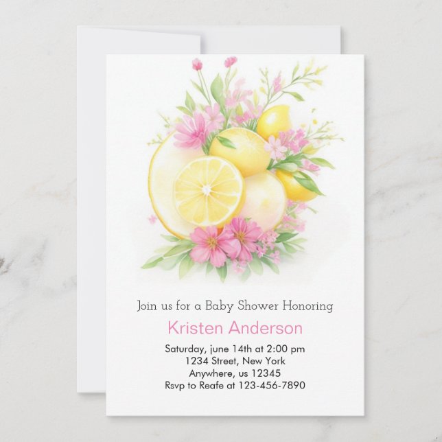 Invitation Citrus lunaire Dreamy Lemon Girl Baby shower (Devant)