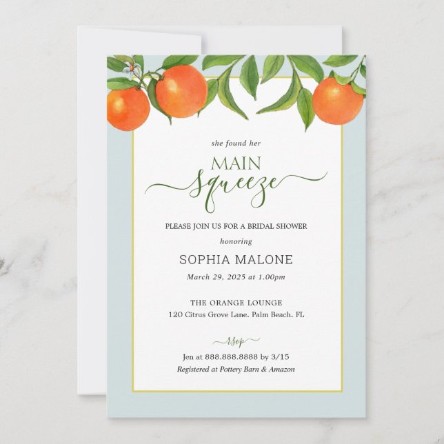 Invitation Citrus Main presser Douche nuptiale (Devant)