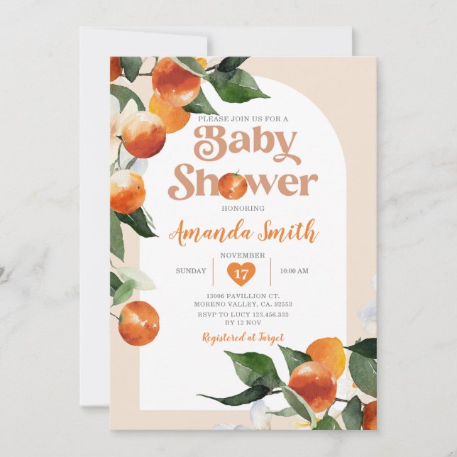 Invitation Citrus Orange Baby shower Été Tropical Floral (Devant)
