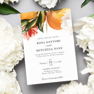 Invitation Citrus Orange Blossom Watercolor Wedding