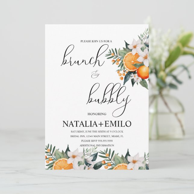 Invitation Citrus Orange Floral Bridal Shower Brunch (Debout devant)