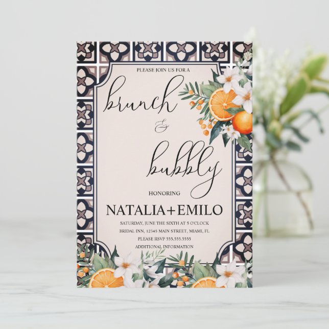 Invitation Citrus Orange Floral Italy Bridal Shower Brunch (Debout devant)