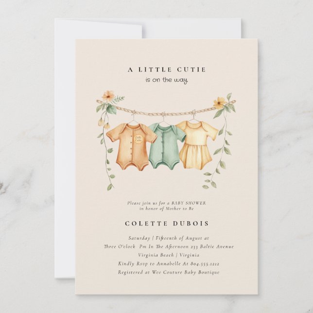 Invitation Citrus Orange Floral Little Cutie Baby shower (Devant)