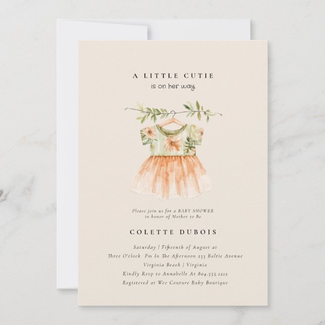 Invitation Citrus Orange Floral Little Cutie Baby shower (Devant)