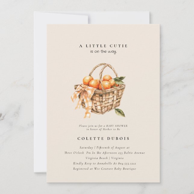 Invitation Citrus Orange Floral Little Cutie Baby shower Inv (Devant)