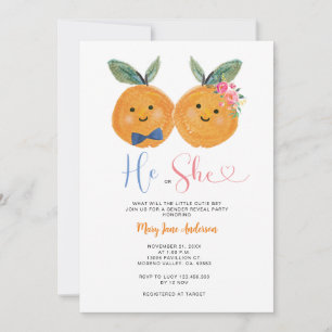 Invitation Citrus Orange Il ou Elle Rose Floral Genre Révélat