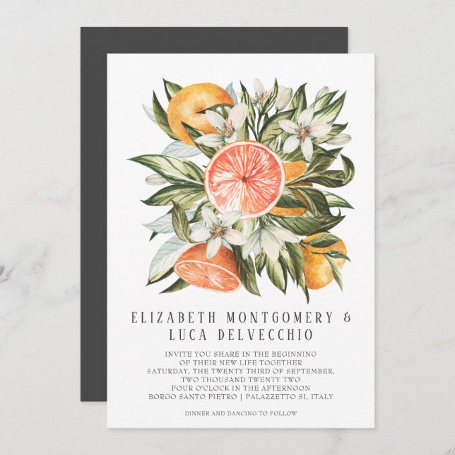 Invitation Citrus Orchard | Boho Botanical Mariage (Devant / Derrière)