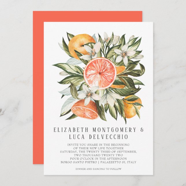 Invitation Citrus Orchard | Boho Botanical Mariage (Devant / Derrière)