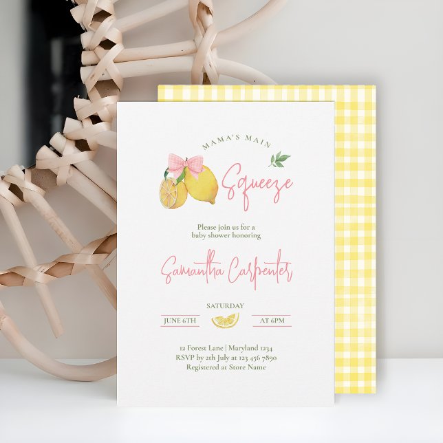 Invitation Citrus pink bow lemon baby shower (Créateur téléchargé)