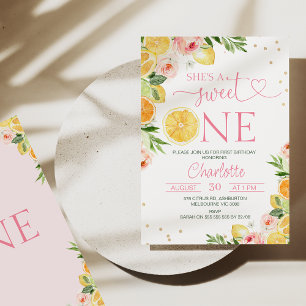 Invitation Citrus rose floral Elle est sucrée Un 1er annivers