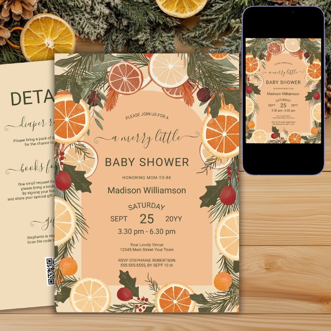 Invitation Citrus séché moderne Joyeux petit Baby shower QR (Créateur téléchargé)