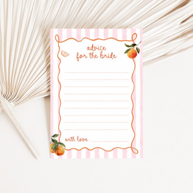 Invitation Citrus Spritz Pink Stripes Bridal Advice Card (Créateur téléchargé)