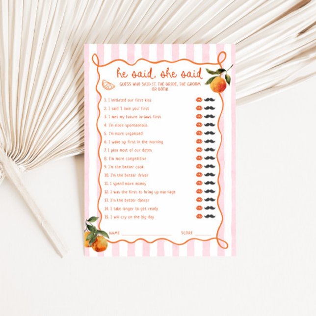 Invitation Citrus Spritz Pink Stripes He said She said Card (Créateur téléchargé)
