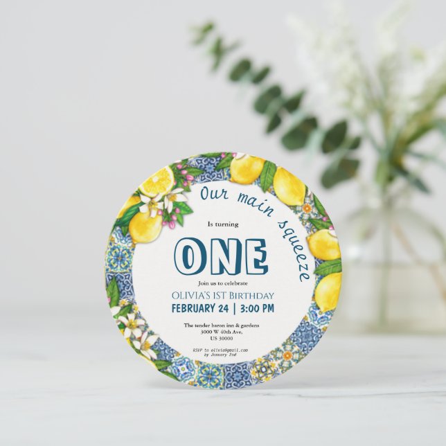 Invitation Citrus thème fille 1er anniversaire (Debout devant)