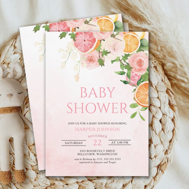 Invitation Citrus Thème Fruit Baby shower Floral (Créateur téléchargé)