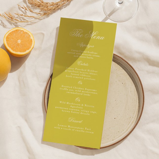 Invitation Citrus Wedding Yellow Tall Elegant Menu Card (Créateur téléchargé)