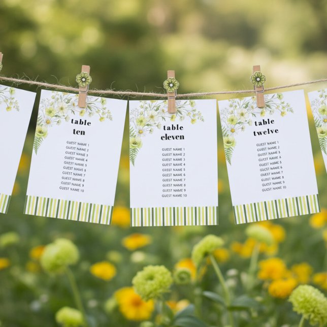 Invitation Citrus Wildflower Wedding Seating Chart Table Card (Seating Chart cards from the Citrus Green Wildflower wedding collection by Darling & May)