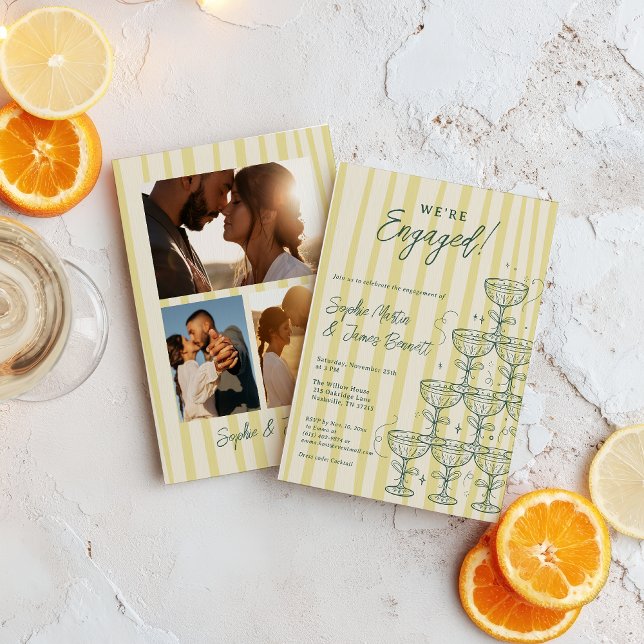 Invitation Citrus Yellow Champagne Tower Photo Engagement (Citrus Yellow Champagne Tower Photo Engagement Invitation)