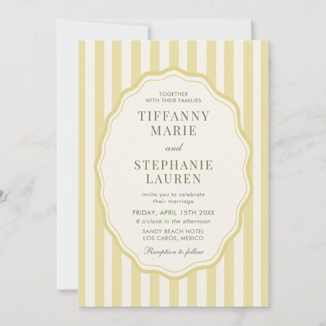 Invitation Citrus Yellow Elegant Modern Stripe Wedding (Devant)