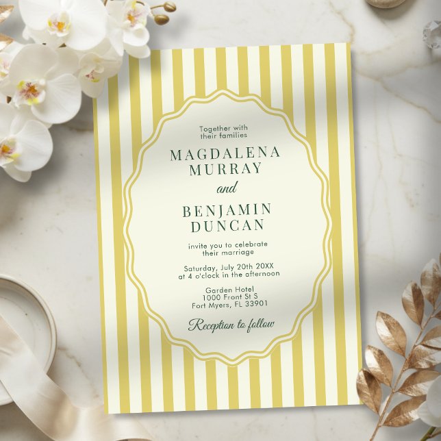 Invitation Citrus Yellow Green Elegant Modern Stripe Wedding (Créateur téléchargé)