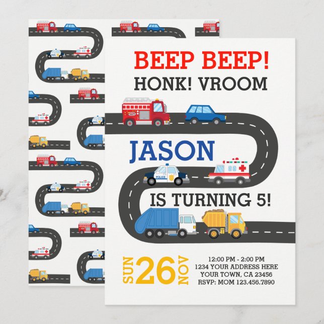 Invitation City Cars Invitation, personnalisable à 100 % (Devant / Derrière)