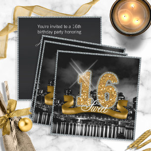 Invitation City Lights Sweet sixteen Gold ID243