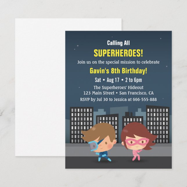 Invitation City Superheroes Anniversaire de enfant Party Invi (Devant / Derrière)