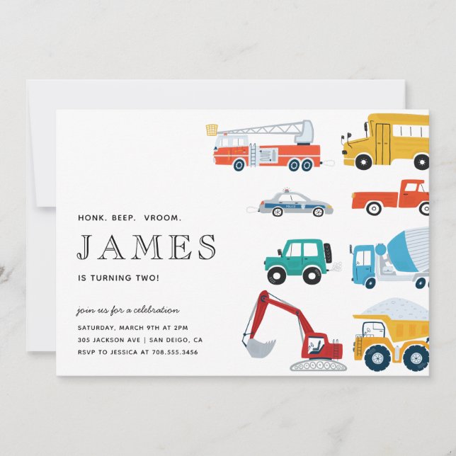 Invitation City Transport Camion Deuxième fête d'anniversaire (Devant)