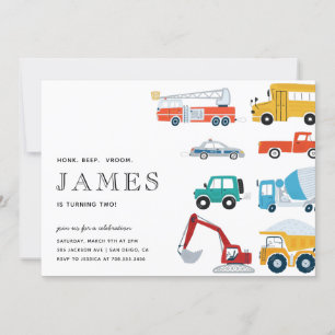 Invitation City Transport Camion Deuxième fête d'anniversaire