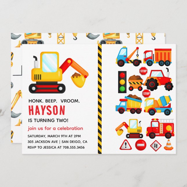 Invitation City Transportation Truck 2e fête d'anniversaire (Devant / Derrière)