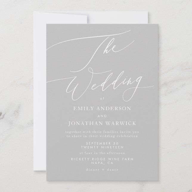 Invitation Clair gris classique calligraphie Le Mariage (Devant)