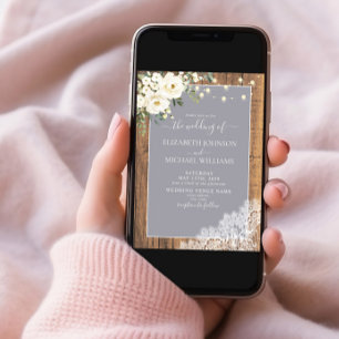 Invitation Clair gris rustique Script dentelle Mariage photo