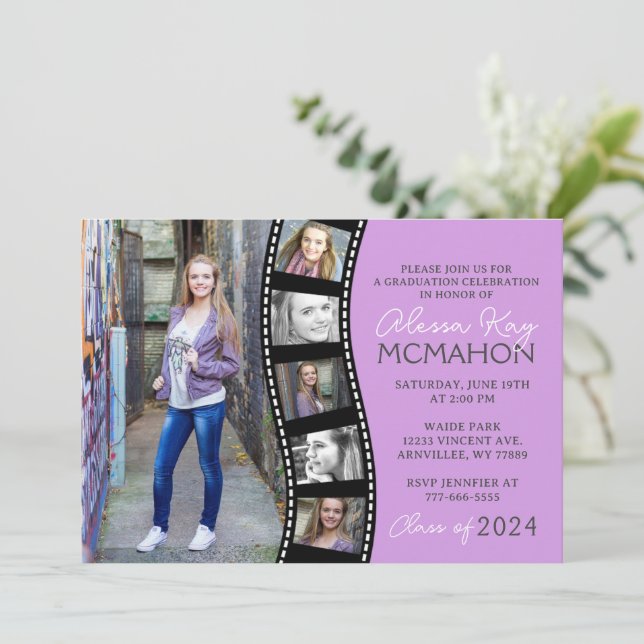 Invitation Clair Purple Filmstrip 6 Diplôme photo (Debout devant)