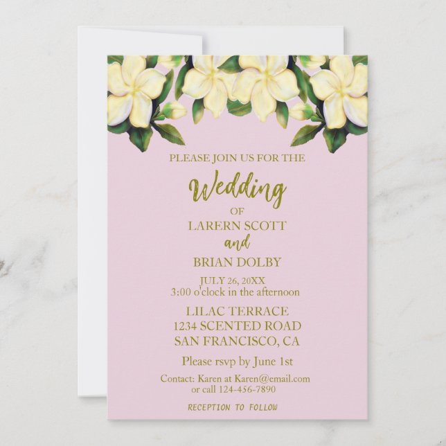 Invitation Clair rose et or Calla Lilies Mariage de verdure (Devant)