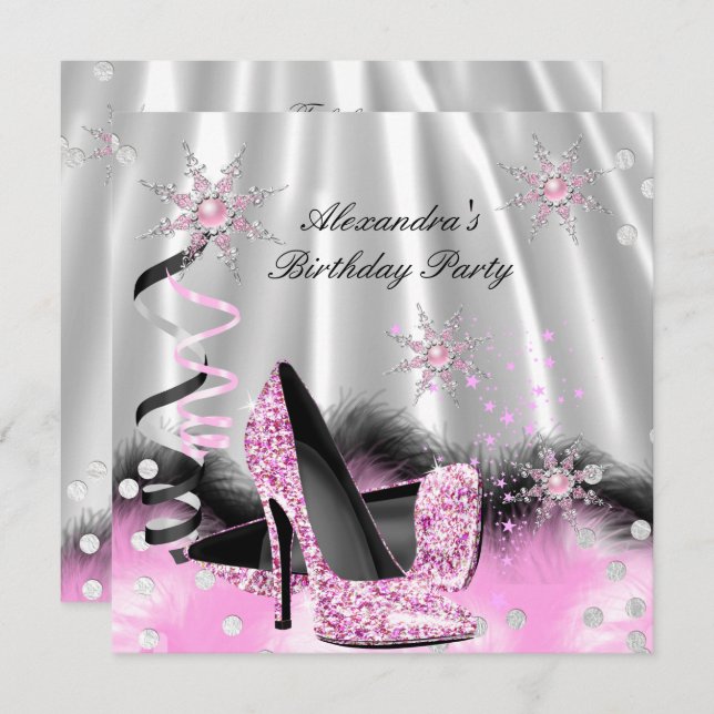 Invitation Clair rose haut talons Silver Anniversaire (Devant / Derrière)