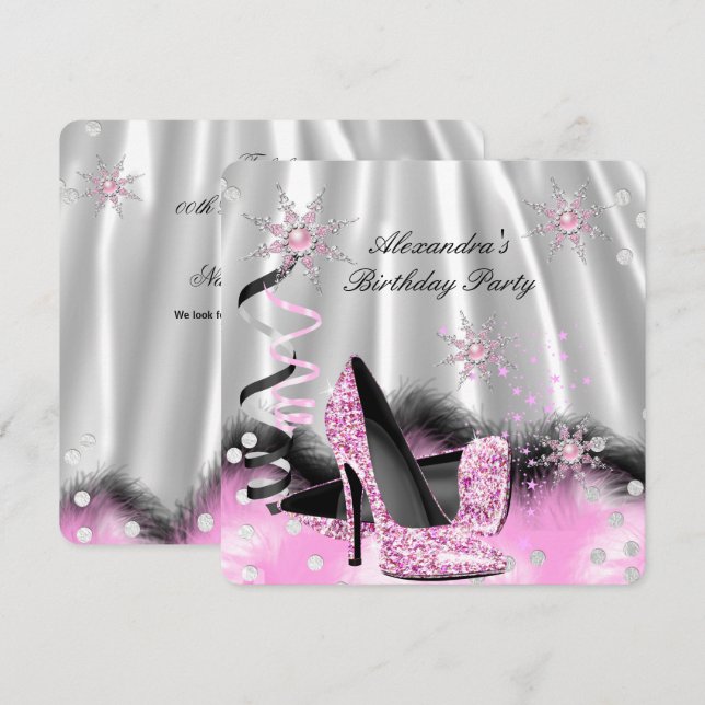 Invitation Clair rose haut talons Silver Anniversaire (Devant / Derrière)