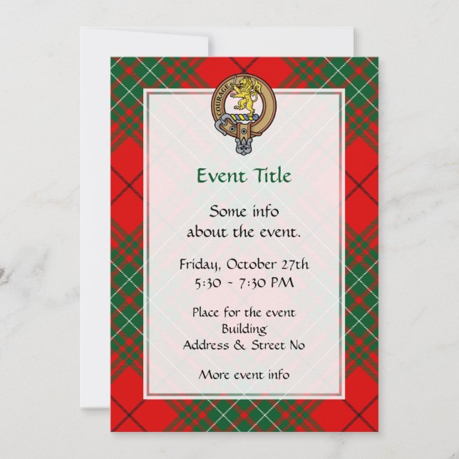 Invitation Clan Cumming Crest sur Tartan (Devant)