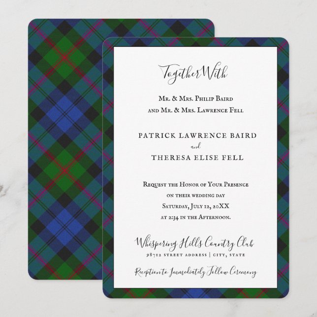 Invitation Clan de robe Baird Tartan Scottish Plaid (Devant / Derrière)