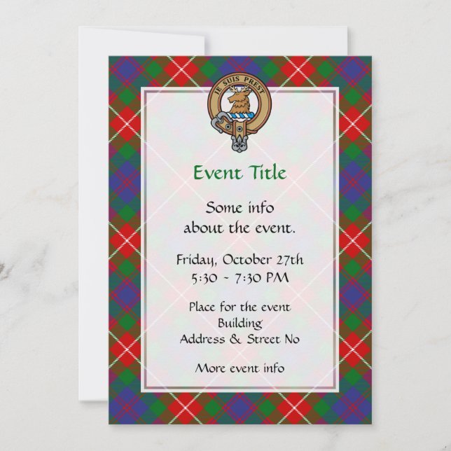 Invitation Clan Fraser de Lovat Crest sur Tartan (Devant)
