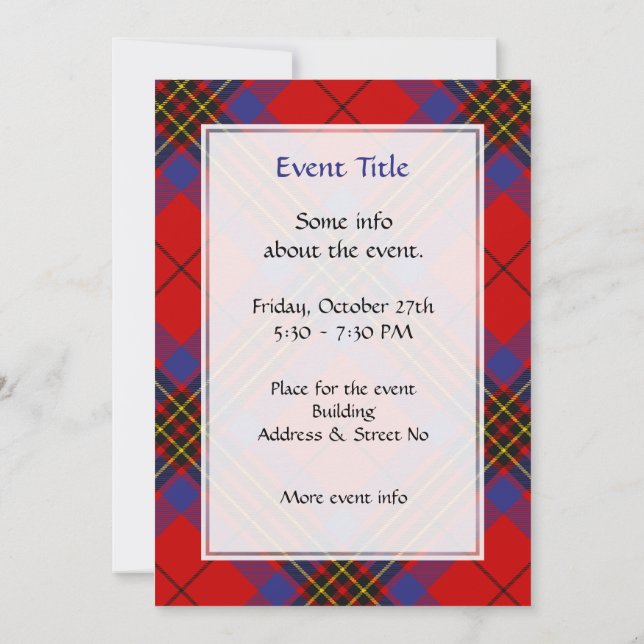 Invitation Clan Leslie Red Tartan (Dos)