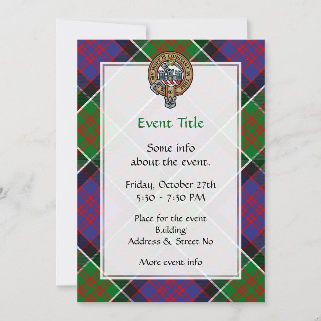 Invitation Clan MacDonald de Clanranald Crest sur Tartan (Devant)