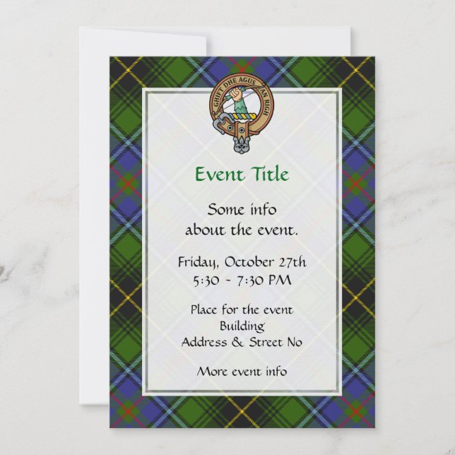 Invitation Clan MacInnes Crest sur Tartan (Devant)