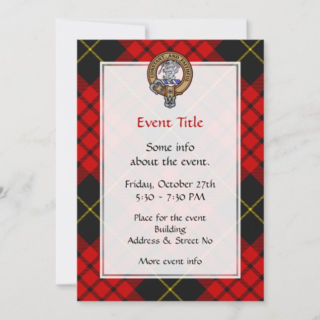Invitation Clan MacQueen Crest sur Tartan (Devant)