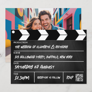 Invitation Claquette de cinéma hollywoodien Mariage