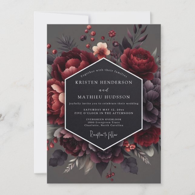 Invitation Claret Chiaroscuro Fleur de Mariage (Devant)