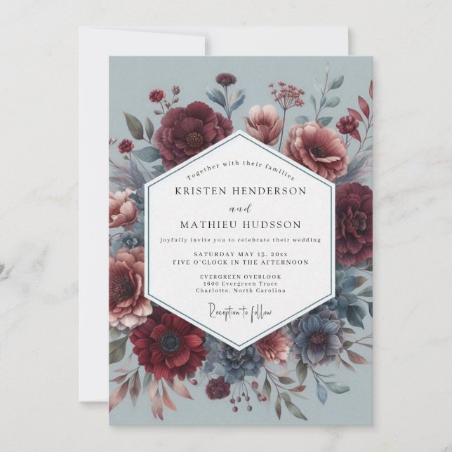 Invitation Claret Dutch Master Flora Wedding (Devant)