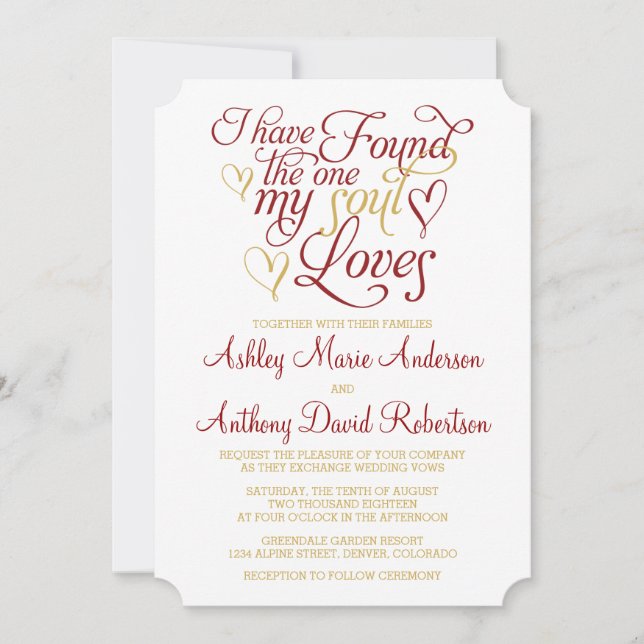 Invitation Claret Gold Soul aime Mariage de coeur (Devant)
