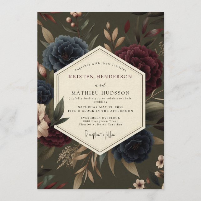 Invitation Claret Indigo Rembrandt Wedding (Devant)