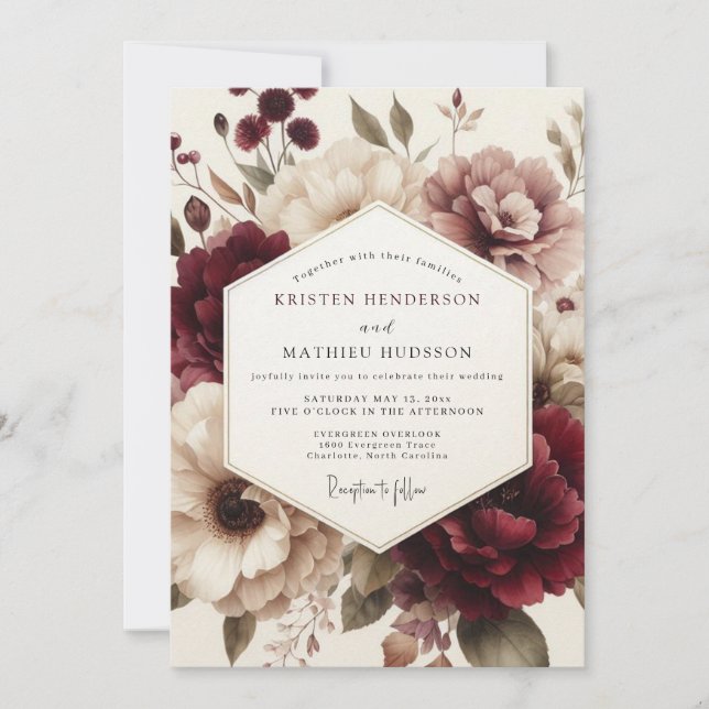 Invitation Claret Moody Bloom Wedding (Devant)
